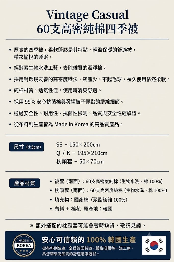 NUSOM Maatilla 純棉四季被 產品特色功能說明圖